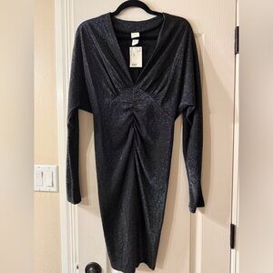 ✨ H&M Black Shimmer Ruched Evening Dress | Size M | NWT ✨